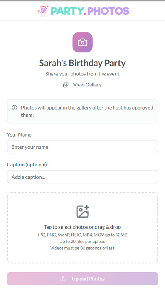 Guest Upload Page (Mobile)